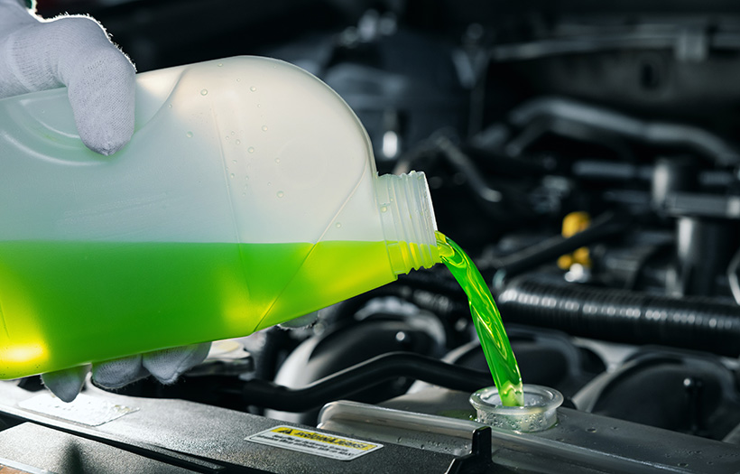 antifreeze being poured into car radiator