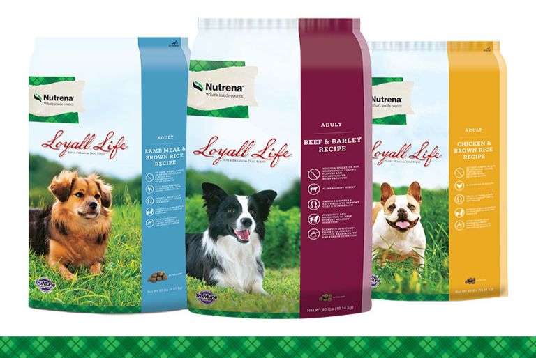 Three Nutrena dog food product bags