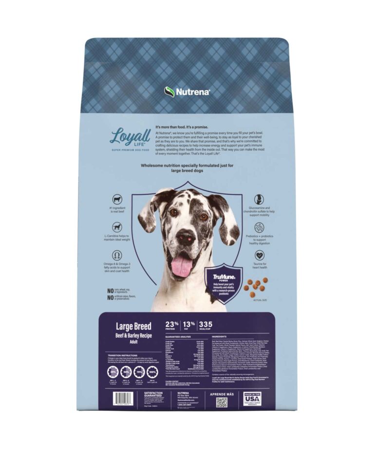 Large Breed Beef and Barley Recipe Back of Bag