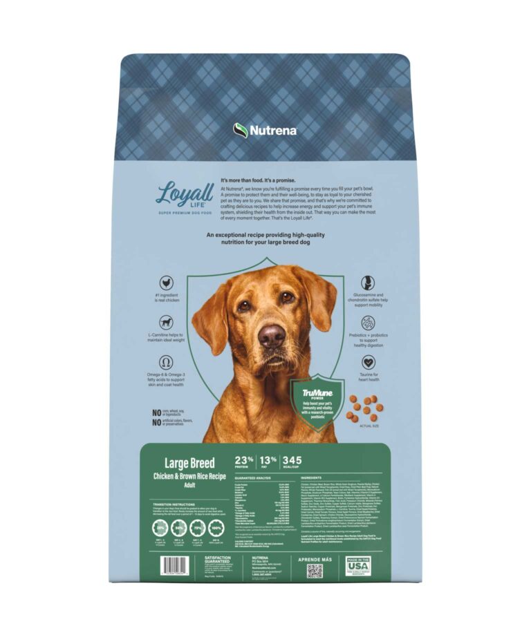 Back of Large Breed Chicken and Brown Rice Recipe Bag