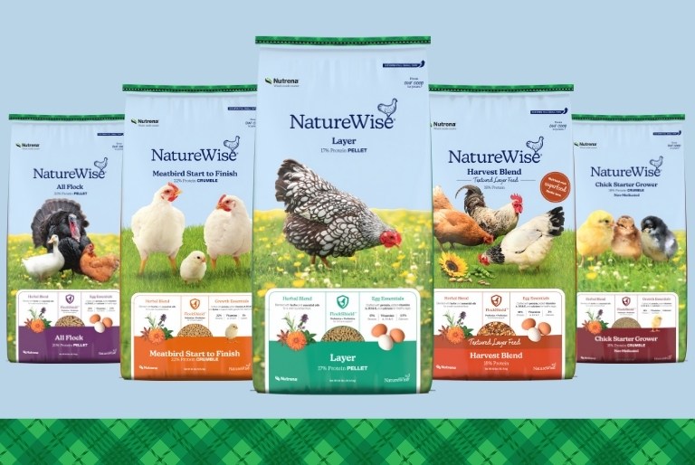 nutrena naturewise all flock, meatbird, layer, harvest blend, and chick starter grower poultry feeds