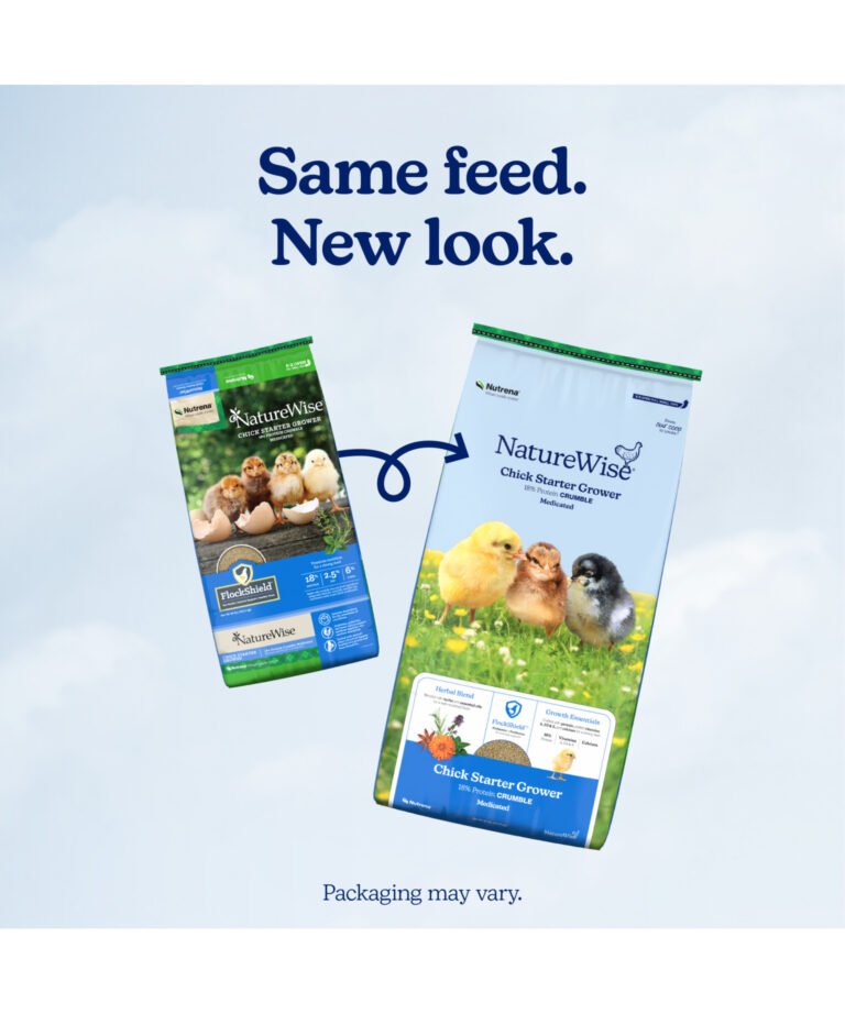 NatureWise Chick Starter Grower Medicated new bag vs old bag – same healthy start for chicks, updated design.