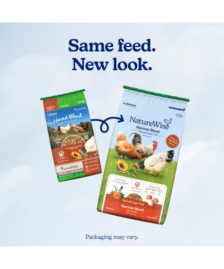 NatureWise Harvest Blend new bag vs old bag – same textured nutrition, refreshed look.