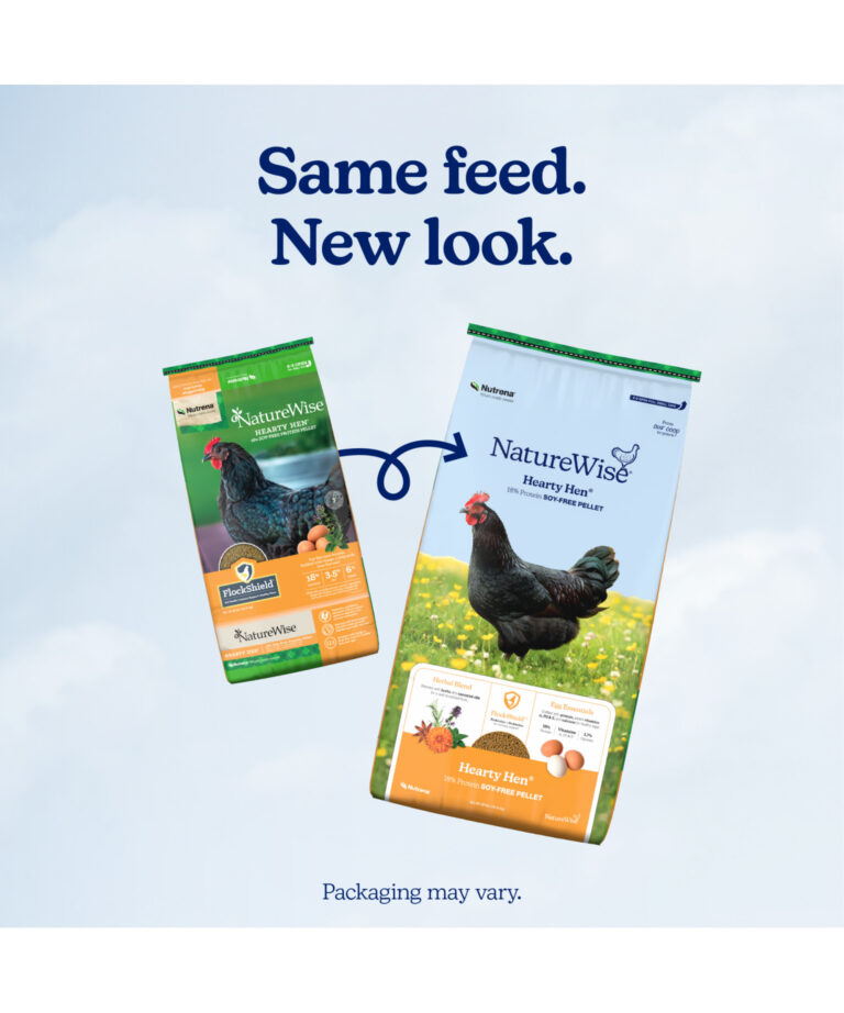 NatureWise Hearty Hen new bag vs old bag – same soy-free nutrition, new look.