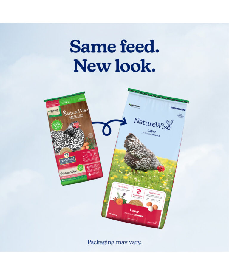 NatureWise Layer Crumble new bag vs old bag – same layer nutrition, refreshed look.