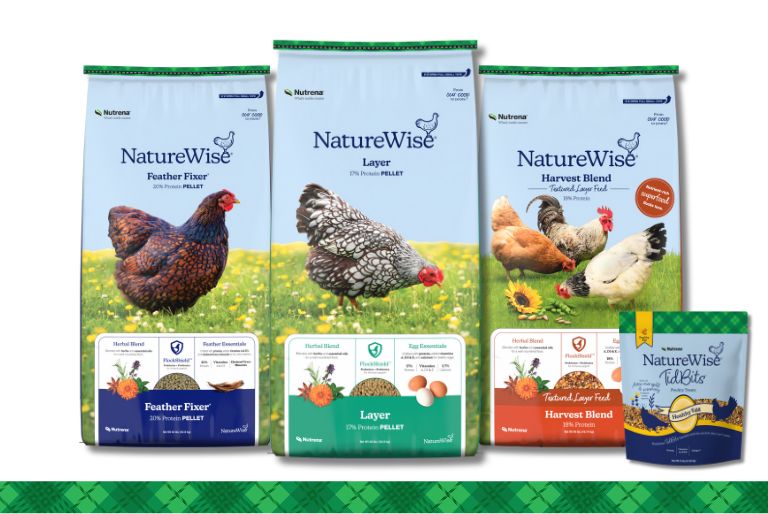 NatureWise Feather Fixer, Layer, Harvest Blend, and TidBits treats