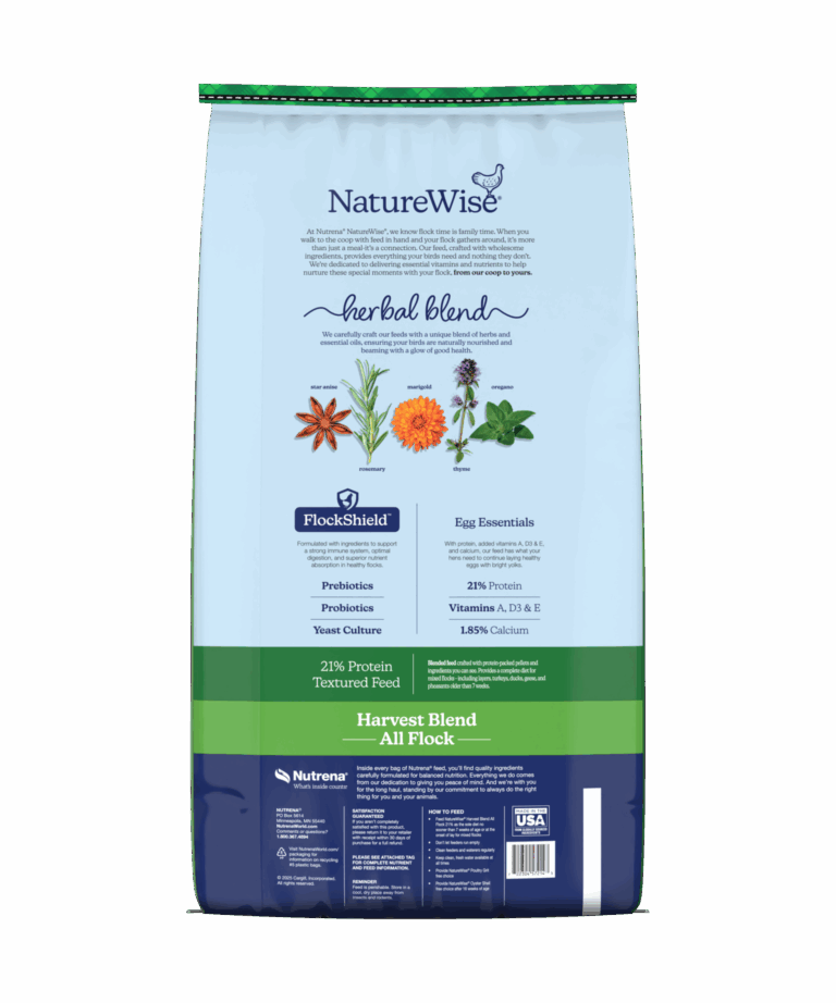 nutrena naturewise harvest blend all flock textured feed back of bag