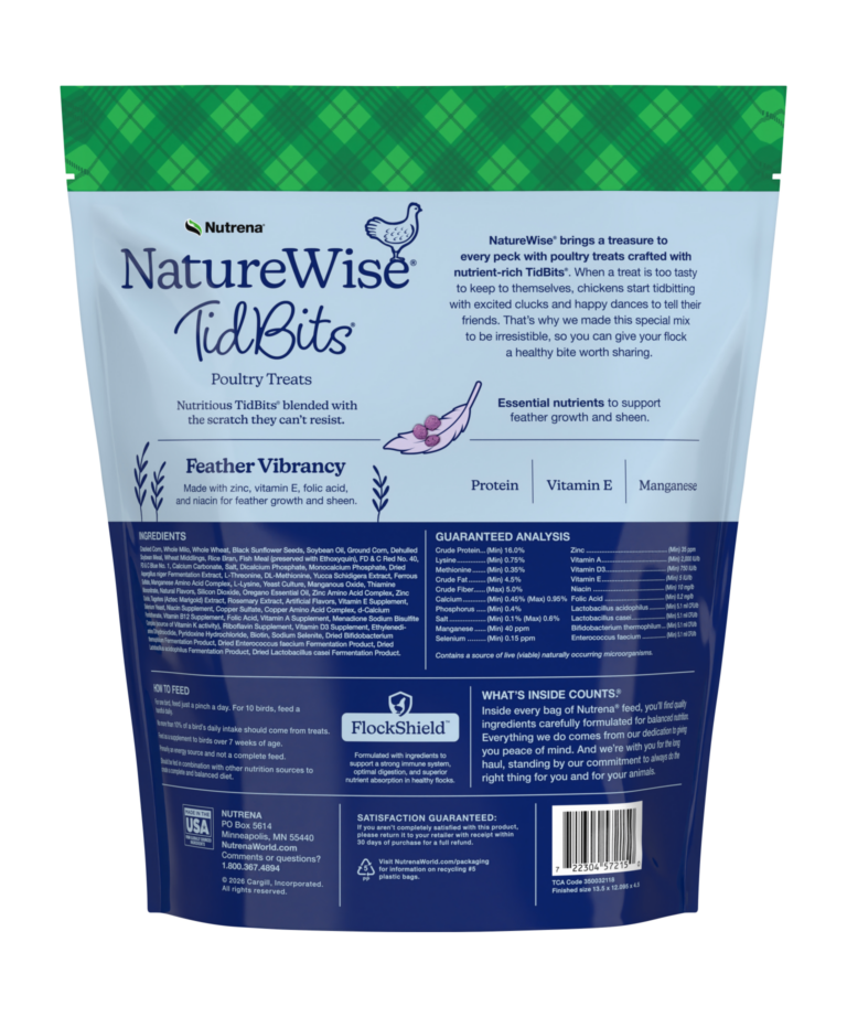 Nutrena NatureWise TidBits Feather Vibrancy back of bag