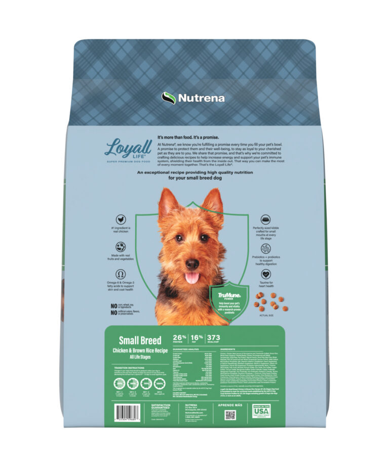 back of bag of Loyall Life Small Breed dog food